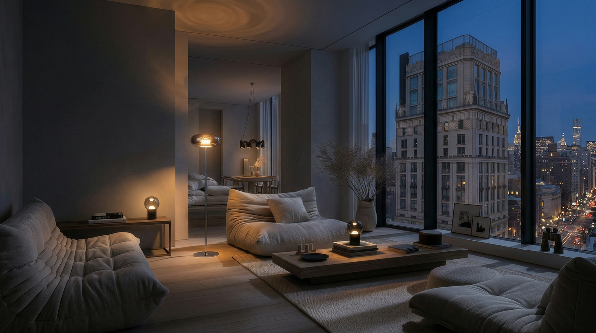 Several NEONA lamps from different categories in one interior shot, the stylistic match clearly visible (landscape)